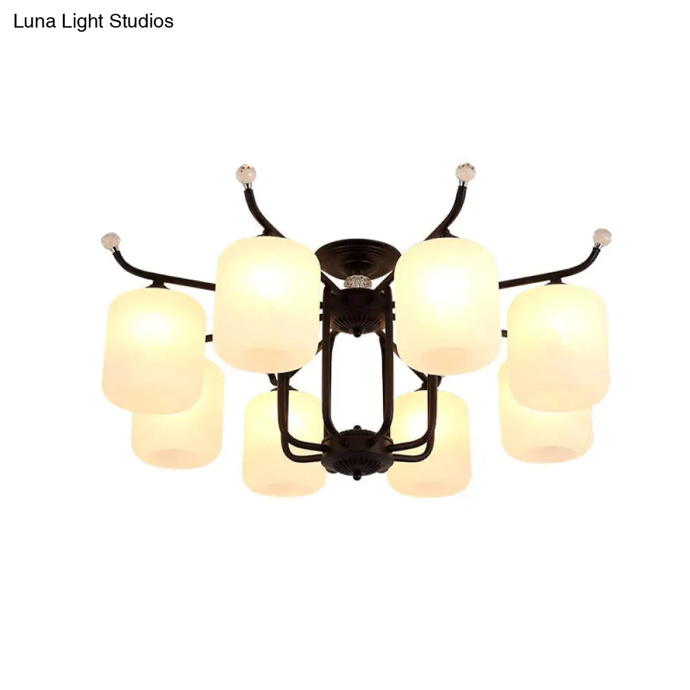 DecorBites™ DecorBites™ Retro Style Black Glass Chandelier with Cylindrical Cream Shade - 6/8 Heads Suspension Pendant Light for Living Room