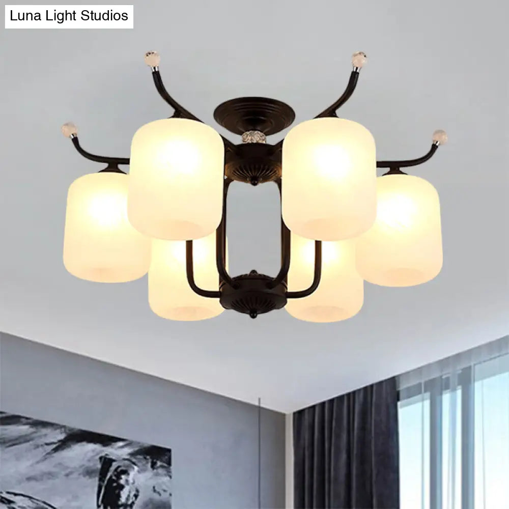DecorBites™ DecorBites™ Retro Style Black Glass Chandelier with Cylindrical Cream Shade - 6/8 Heads Suspension Pendant Light for Living Room