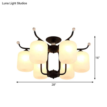 DecorBites™ DecorBites™ Retro Style Black Glass Chandelier with Cylindrical Cream Shade - 6/8 Heads Suspension Pendant Light for Living Room