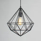 Retro Style Black Iron Gemstone Frame Pendant Ceiling Light for Restaurants - 1 Head Suspension Lighting