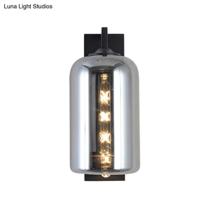 DecorBites™ DecorBites™ Retro Style Black Mason Jar Wall Sconce - Closed Glass Wall Light with Arm