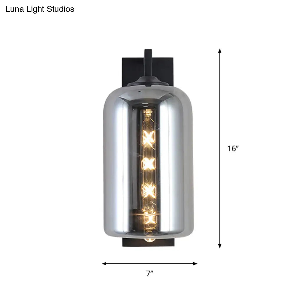 DecorBites™ DecorBites™ Retro Style Black Mason Jar Wall Sconce - Closed Glass Wall Light with Arm