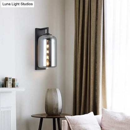 DecorBites™ DecorBites™ Retro Style Black Mason Jar Wall Sconce - Closed Glass Wall Light with Arm