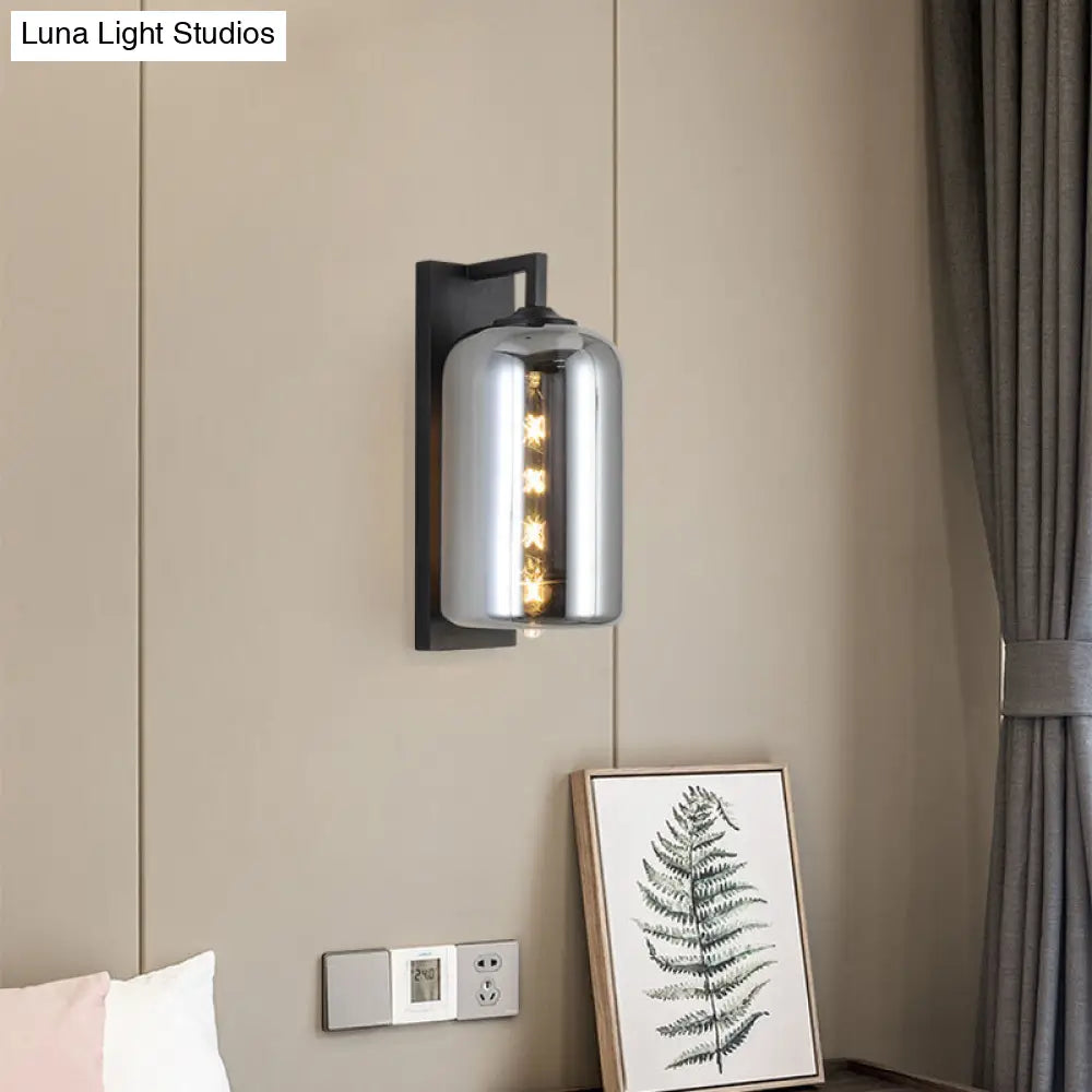 DecorBites™ DecorBites™ Retro Style Black Mason Jar Wall Sconce - Closed Glass Wall Light with Arm