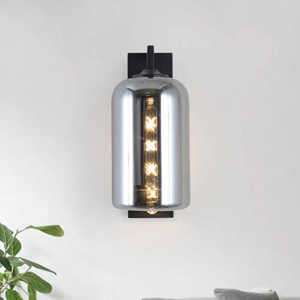 DecorBites™ DecorBites™ Retro Style Black Mason Jar Wall Sconce - Closed Glass Wall Light with Arm
