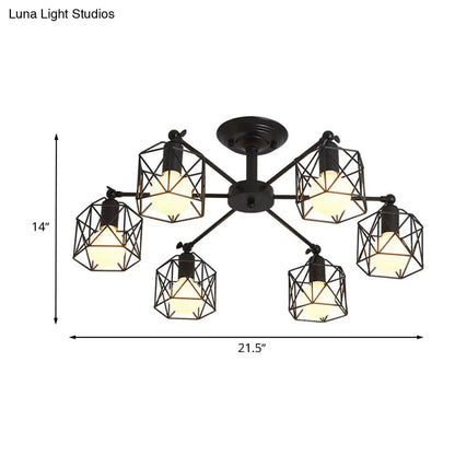 DecorBites™ DecorBites™ Retro Style Black Metal Semi Flush Pendant Light with Global Cage Shade for Living Room - 6/8 Lights Spider Semi Flush Light