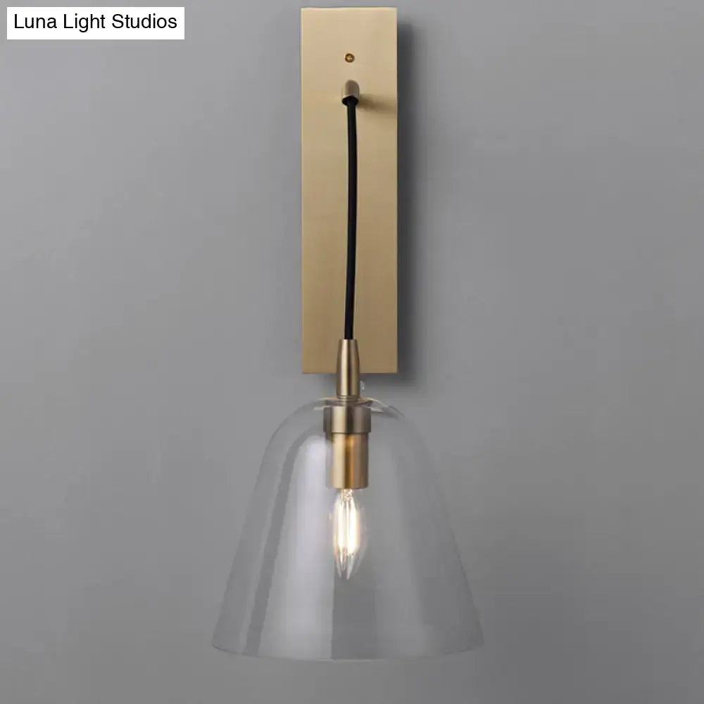Retro style brass wall light with clear glass shade and e14 bulb base for bedroom sconce lighting