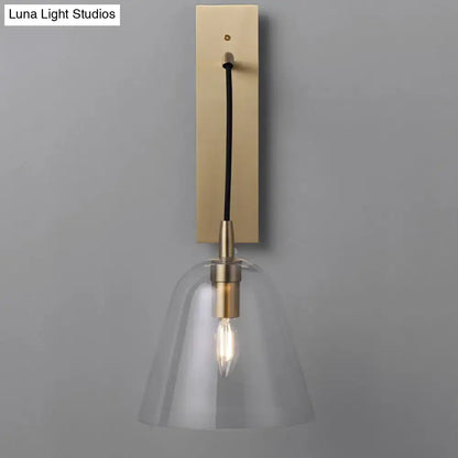 Retro style brass wall light with clear glass shade and e14 bulb base for bedroom sconce lighting