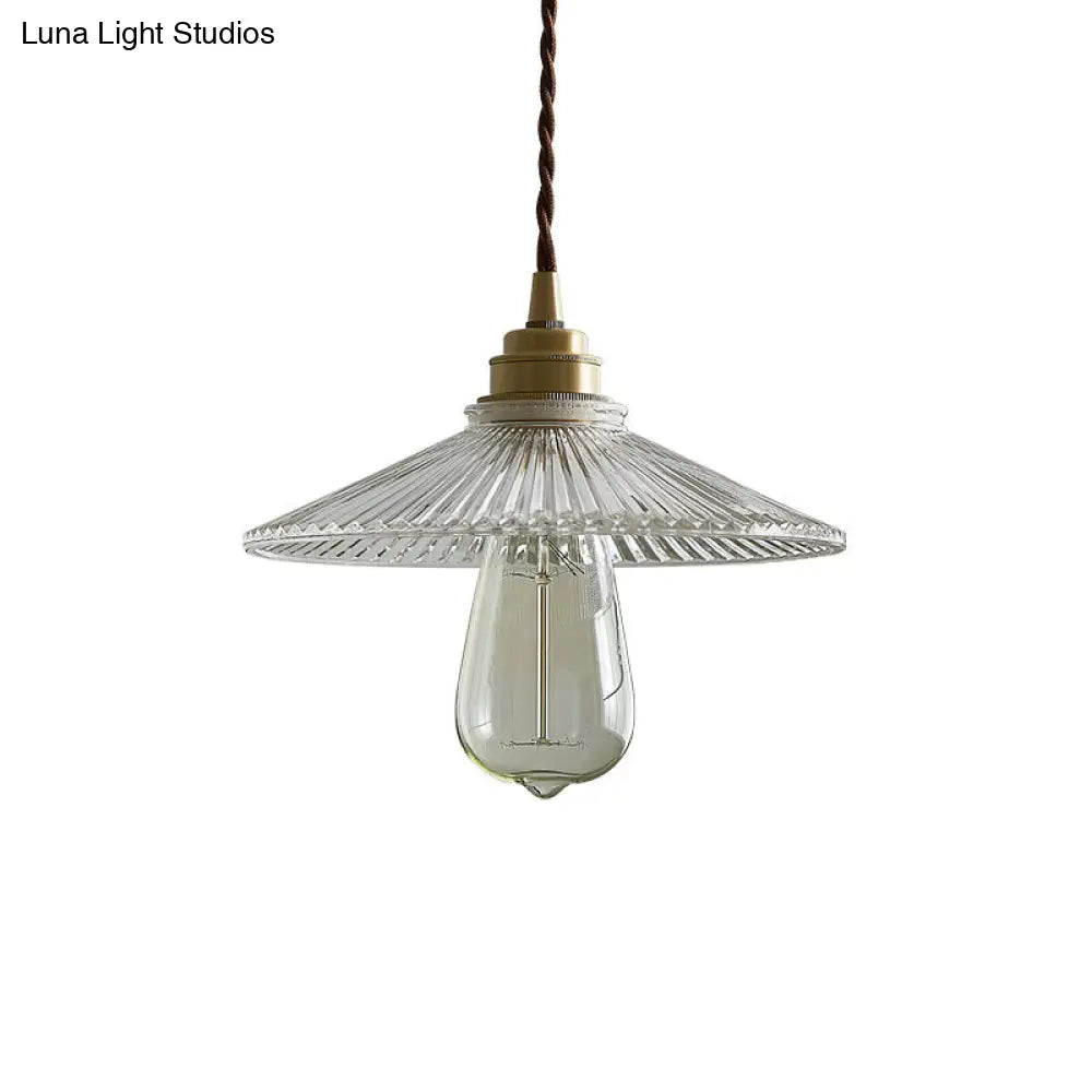 Retro Style Clear Ribbed Glass Pendant Ceiling Light for Dining Room - Single Suspension