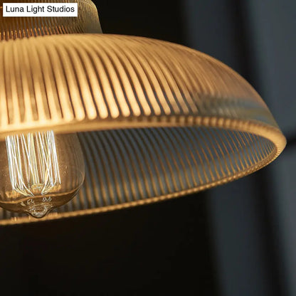 Retro Style Clear Ribbed Glass Pendant Lamp - Single-Bulb Hanging Light for Dining Room