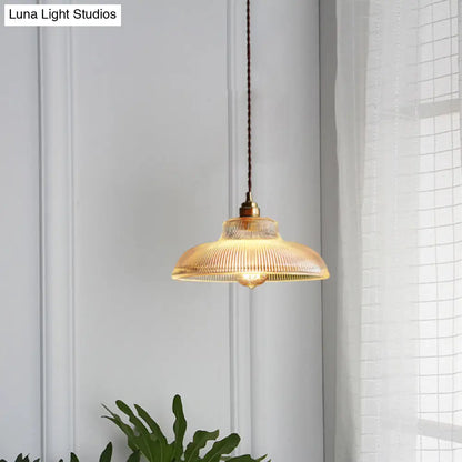 Retro Style Clear Ribbed Glass Pendant Lamp - Single-Bulb Hanging Light for Dining Room