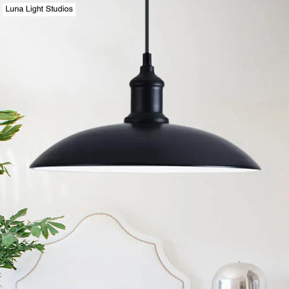 Retro Style Farmhouse Pendant Light: 13"/16", Hanging Ceiling Fixture, Metal Bowl Shade, 1 Bulb, Black