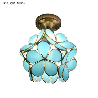 DecorBites™ DecorBites™ Retro Style Floral Stained Glass Ceiling Light with Pink/Blue/Green/Clear Shades for Hallway Flushmount