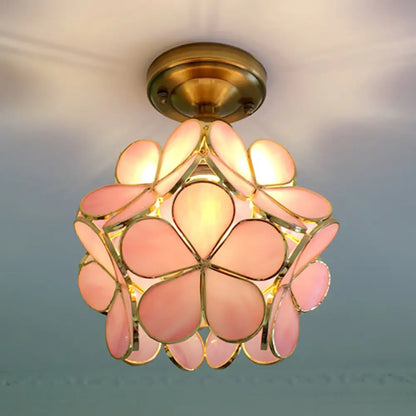 DecorBites™ DecorBites™ Retro Style Floral Stained Glass Ceiling Light with Pink/Blue/Green/Clear Shades for Hallway Flushmount