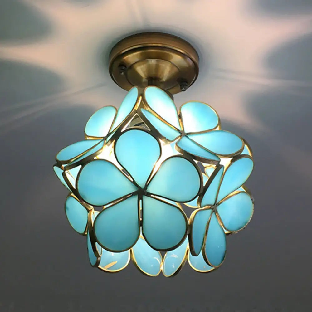 DecorBites™ DecorBites™ Retro Style Floral Stained Glass Ceiling Light with Pink/Blue/Green/Clear Shades for Hallway Flushmount