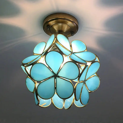 DecorBites™ DecorBites™ Retro Style Floral Stained Glass Ceiling Light with Pink/Blue/Green/Clear Shades for Hallway Flushmount