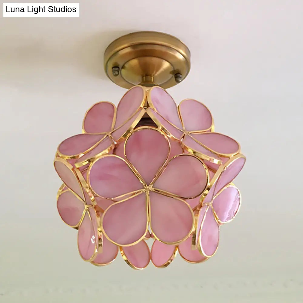 DecorBites™ DecorBites™ Retro Style Floral Stained Glass Ceiling Light with Pink/Blue/Green/Clear Shades for Hallway Flushmount