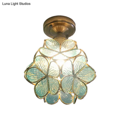 DecorBites™ DecorBites™ Retro Style Floral Stained Glass Ceiling Light with Pink/Blue/Green/Clear Shades for Hallway Flushmount