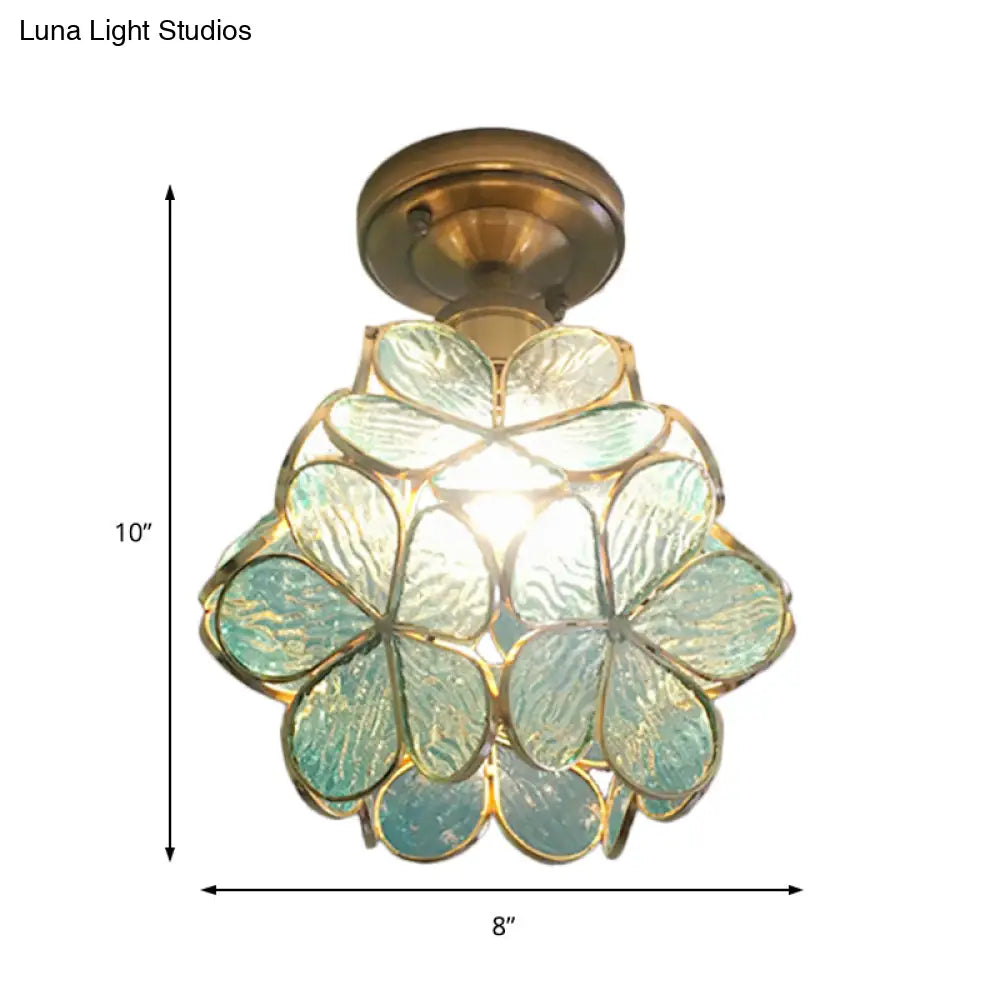 DecorBites™ DecorBites™ Retro Style Floral Stained Glass Ceiling Light with Pink/Blue/Green/Clear Shades for Hallway Flushmount