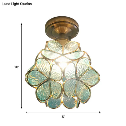 DecorBites™ DecorBites™ Retro Style Floral Stained Glass Ceiling Light with Pink/Blue/Green/Clear Shades for Hallway Flushmount