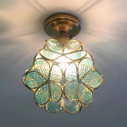 DecorBites™ DecorBites™ Retro Style Floral Stained Glass Ceiling Light with Pink/Blue/Green/Clear Shades for Hallway Flushmount
