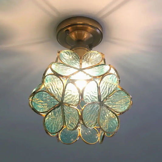 DecorBites™ DecorBites™ Retro Style Floral Stained Glass Ceiling Light with Pink/Blue/Green/Clear Shades for Hallway Flushmount