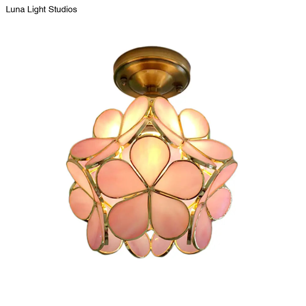 DecorBites™ DecorBites™ Retro Style Floral Stained Glass Ceiling Light with Pink/Blue/Green/Clear Shades for Hallway Flushmount