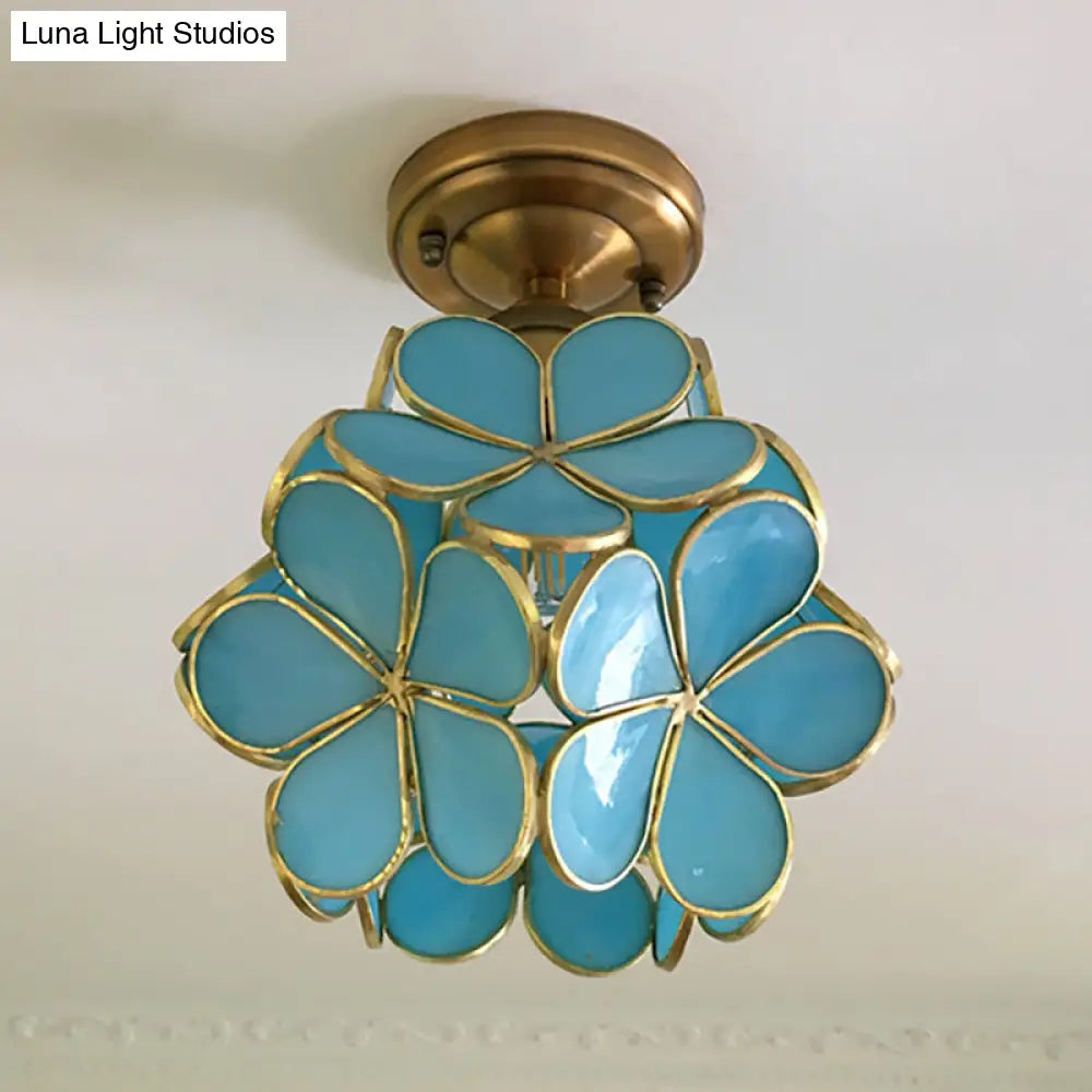 DecorBites™ DecorBites™ Retro Style Floral Stained Glass Ceiling Light with Pink/Blue/Green/Clear Shades for Hallway Flushmount