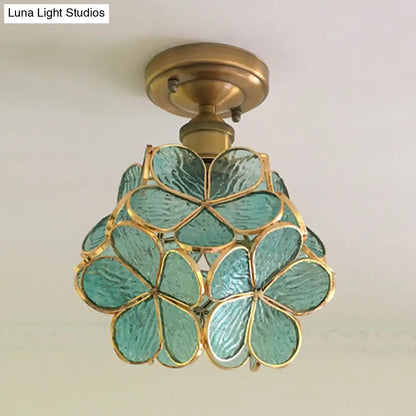 DecorBites™ DecorBites™ Retro Style Floral Stained Glass Ceiling Light with Pink/Blue/Green/Clear Shades for Hallway Flushmount