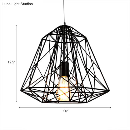 Retro Style Geometric Cage Ceiling Hanging Light with Metallic Suspension Lamp in Black/White