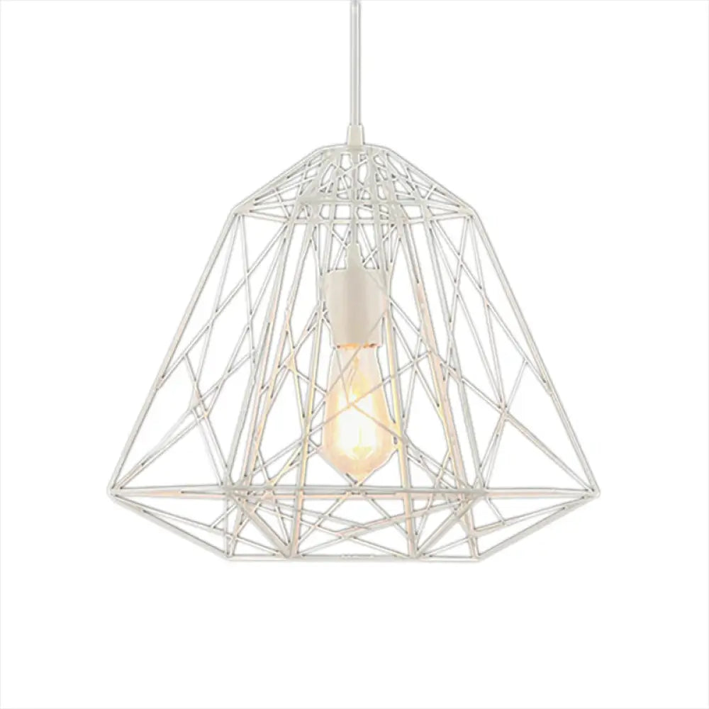 Retro Style Geometric Cage Ceiling Hanging Light with Metallic Suspension Lamp in Black/White