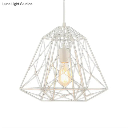 Retro Style Geometric Cage Ceiling Hanging Light with Metallic Suspension Lamp in Black/White