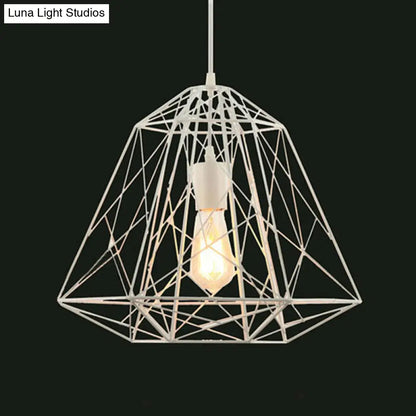 Retro Style Geometric Cage Ceiling Hanging Light with Metallic Suspension Lamp in Black/White