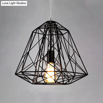 Retro Style Geometric Cage Ceiling Hanging Light with Metallic Suspension Lamp in Black/White