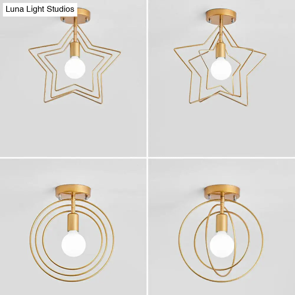 DecorBites™ DecorBites™ Retro Style Geometric Iron Semi Flush Mount Lighting for Corridor