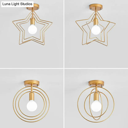DecorBites™ DecorBites™ Retro Style Geometric Iron Semi Flush Mount Lighting for Corridor