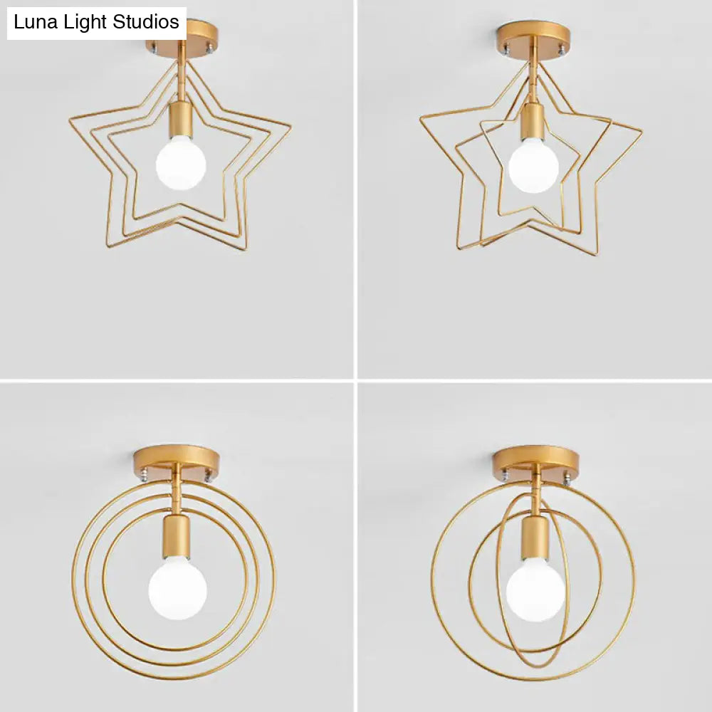 DecorBites™ DecorBites™ Retro Style Geometric Iron Semi Flush Mount Lighting for Corridor