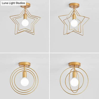 DecorBites™ DecorBites™ Retro Style Geometric Iron Semi Flush Mount Lighting for Corridor