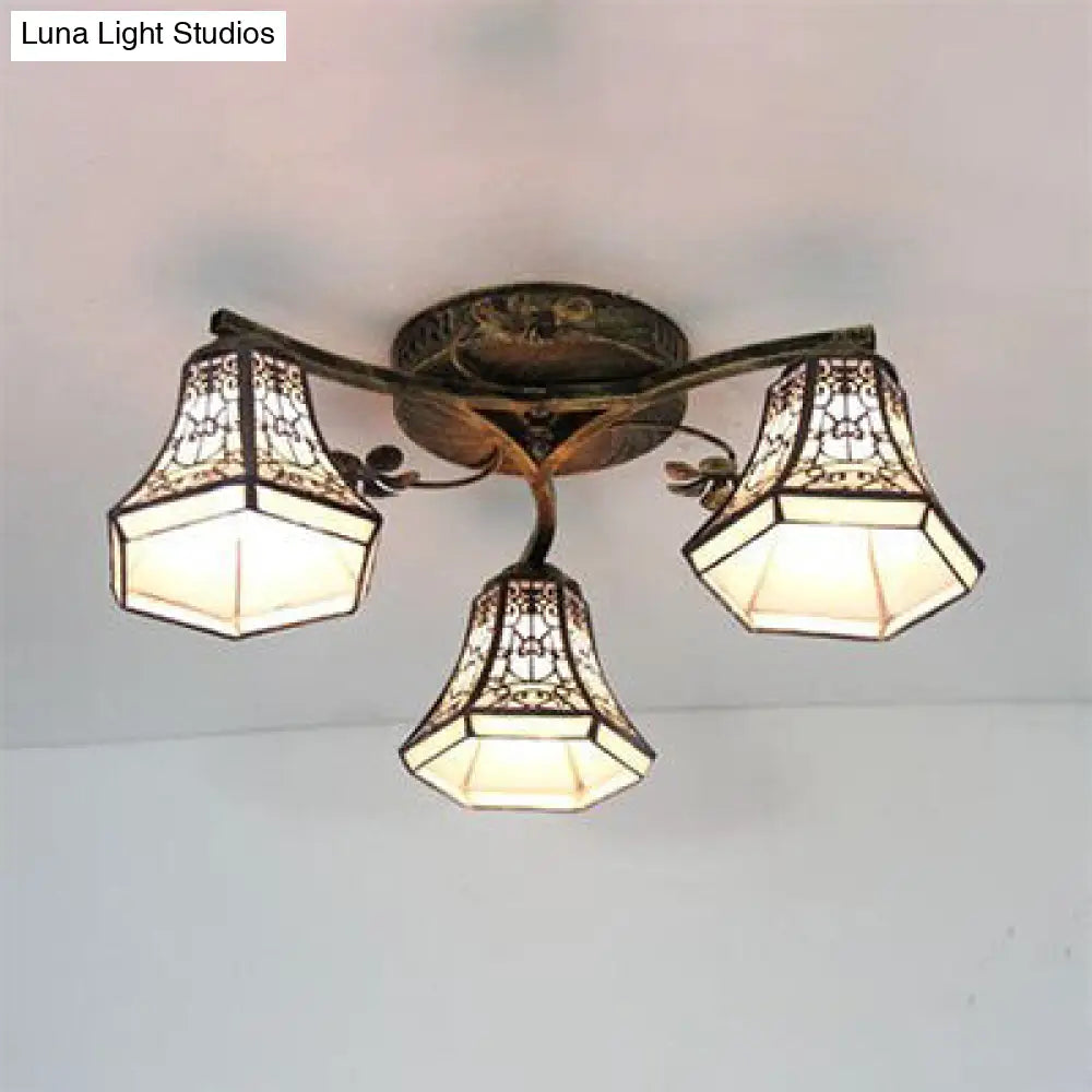 DecorBites™ DecorBites™ Retro Style Geometric Stained Glass Ceiling Light Fixture - 3 Lights with Wire Mesh and Elegant Patterns