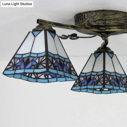 DecorBites™ DecorBites™ Retro Style Geometric Stained Glass Ceiling Light Fixture - 3 Lights with Wire Mesh and Elegant Patterns