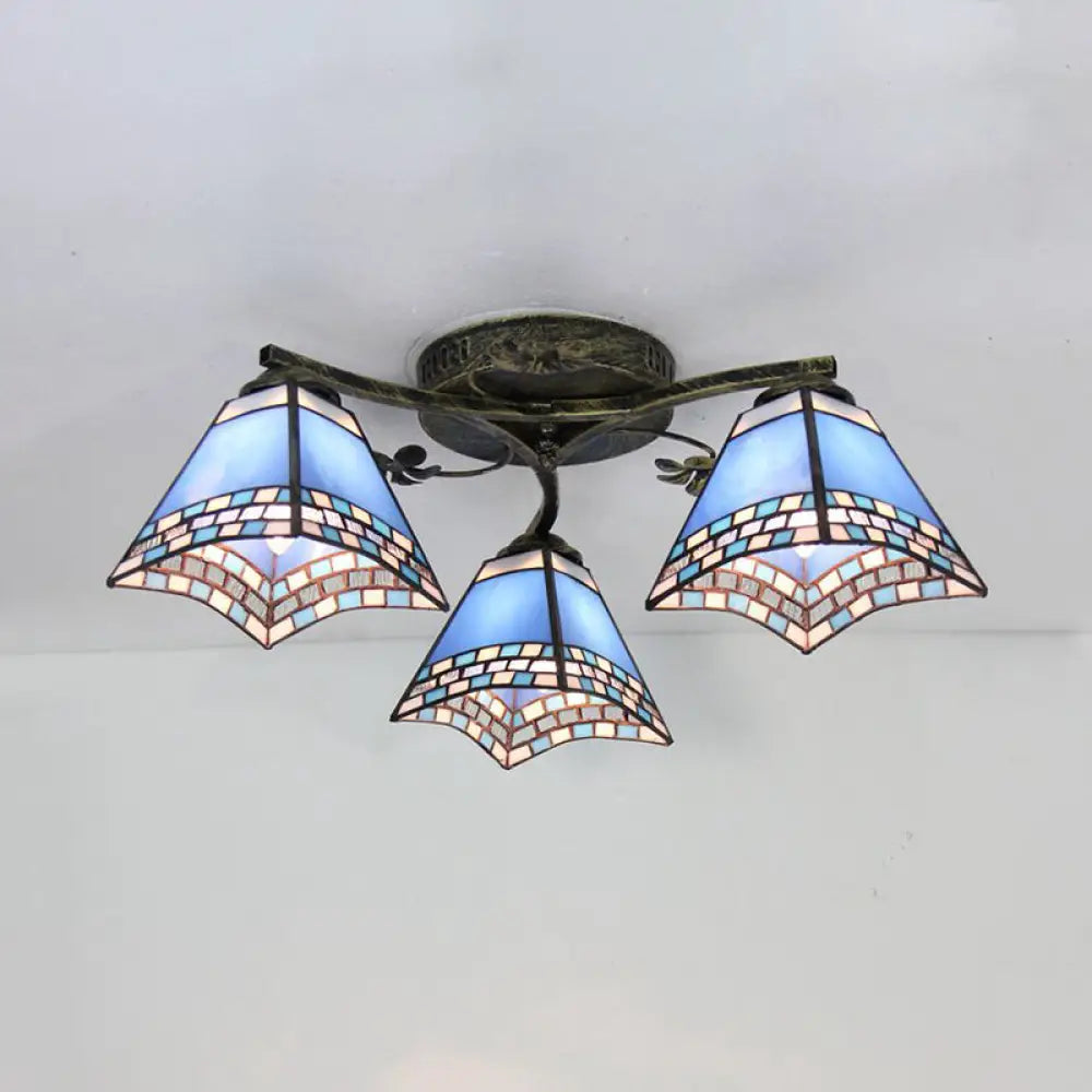 DecorBites™ DecorBites™ Retro Style Geometric Stained Glass Ceiling Light Fixture - 3 Lights with Wire Mesh and Elegant Patterns