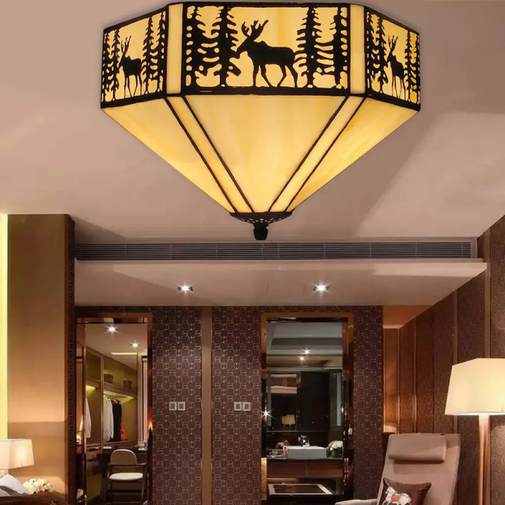 DecorBites™ DecorBites™ Retro Style Geometric Stained Glass Flush Mount Ceiling Light in White - Elegant 1/2 Light Flushmount