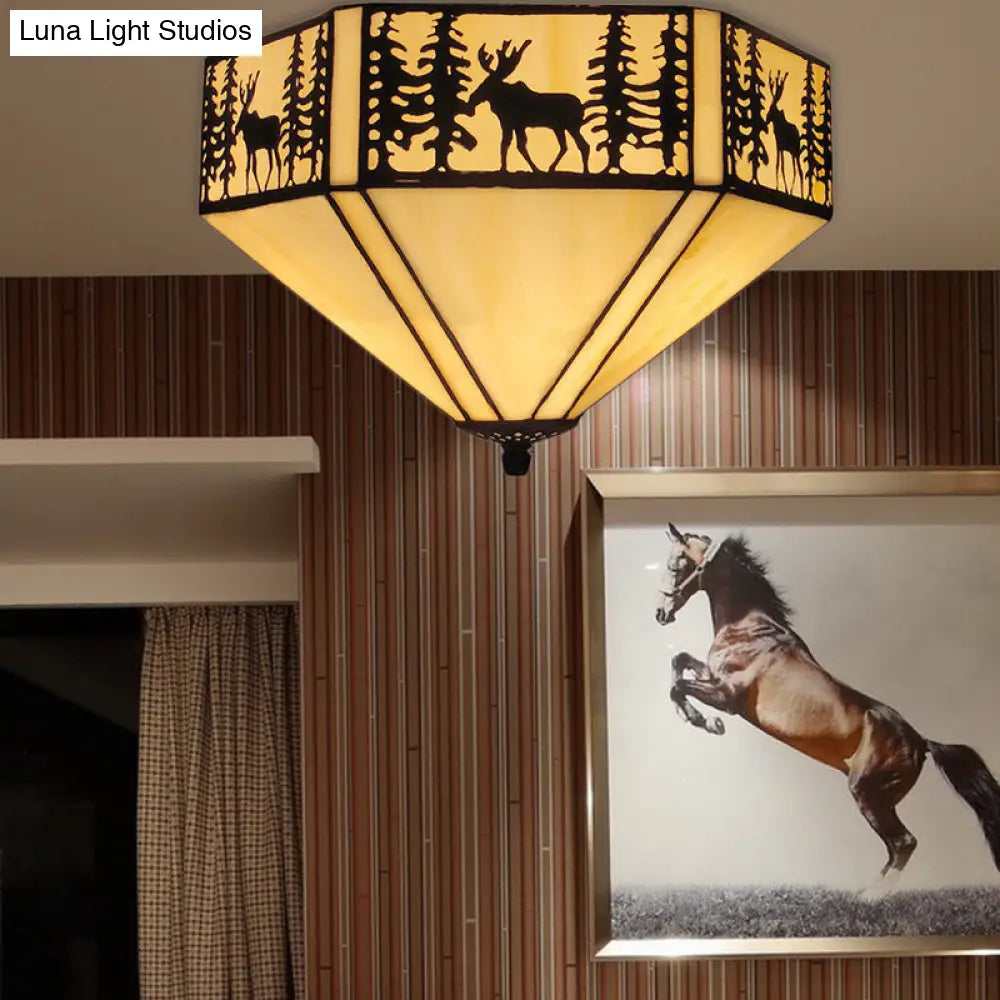 DecorBites™ DecorBites™ Retro Style Geometric Stained Glass Flush Mount Ceiling Light in White - Elegant 1/2 Light Flushmount