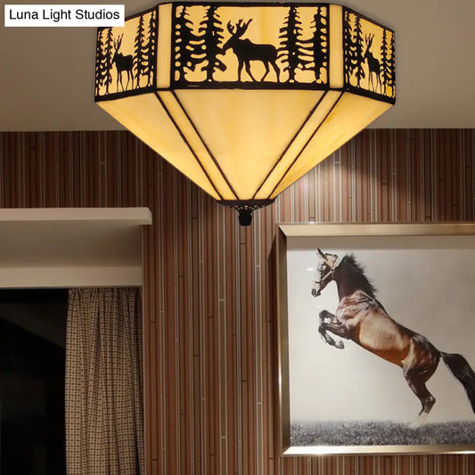 DecorBites™ DecorBites™ Retro Style Geometric Stained Glass Flush Mount Ceiling Light in White - Elegant 1/2 Light Flushmount