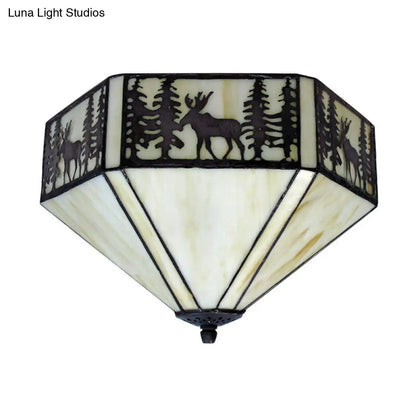 DecorBites™ DecorBites™ Retro Style Geometric Stained Glass Flush Mount Ceiling Light in White - Elegant 1/2 Light Flushmount