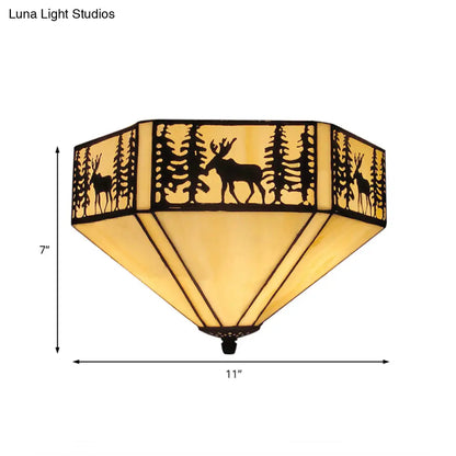 DecorBites™ DecorBites™ Retro Style Geometric Stained Glass Flush Mount Ceiling Light in White - Elegant 1/2 Light Flushmount