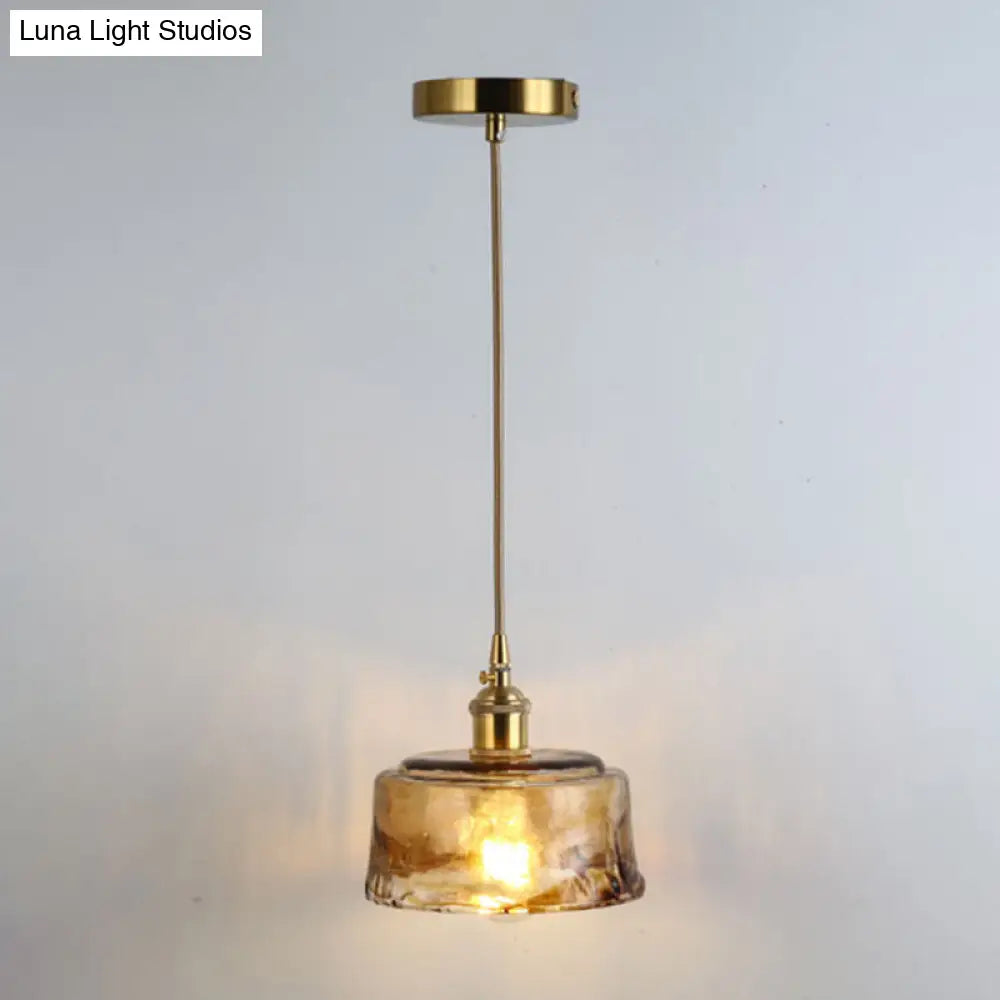 Retro Style Glass Pendant Ceiling Light - Gold Shaded Suspension Lighting for Restaurants