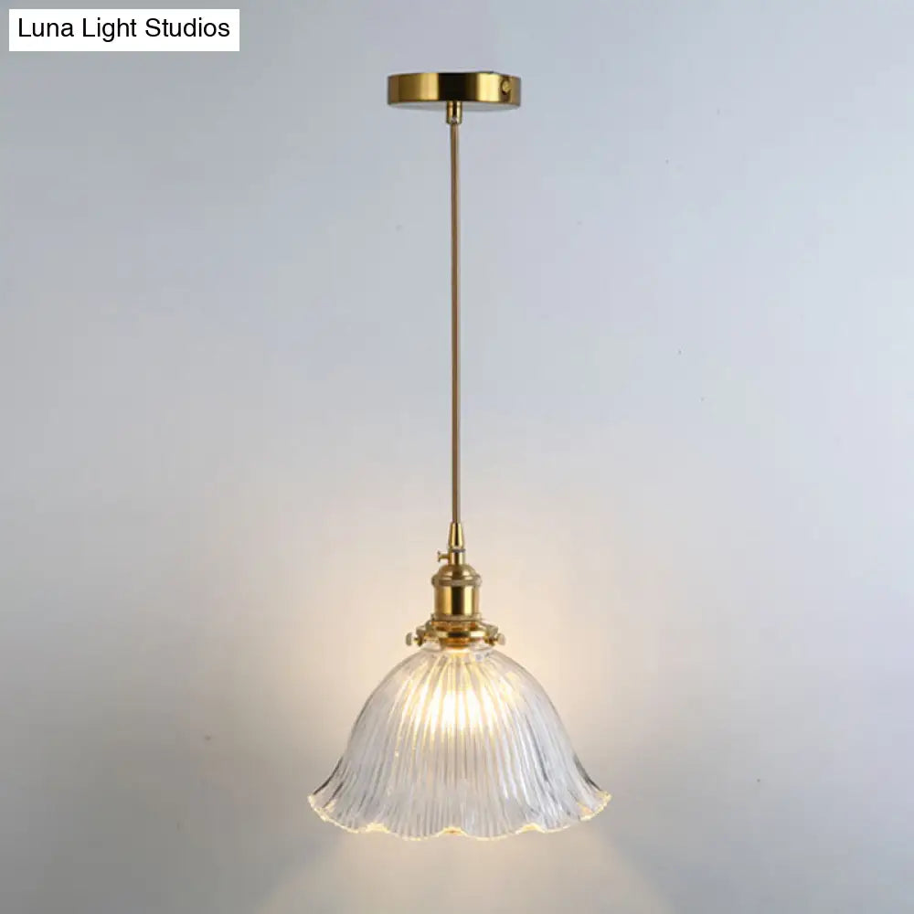 Retro Style Glass Pendant Ceiling Light - Gold Shaded Suspension Lighting for Restaurants