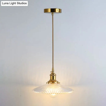 Retro Style Glass Pendant Ceiling Light - Gold Shaded Suspension Lighting for Restaurants