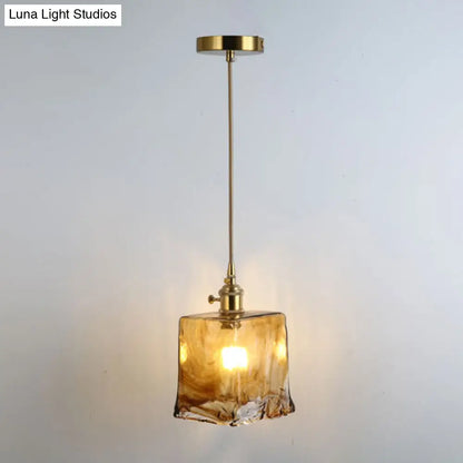 Retro Style Glass Pendant Ceiling Light - Gold Shaded Suspension Lighting for Restaurants